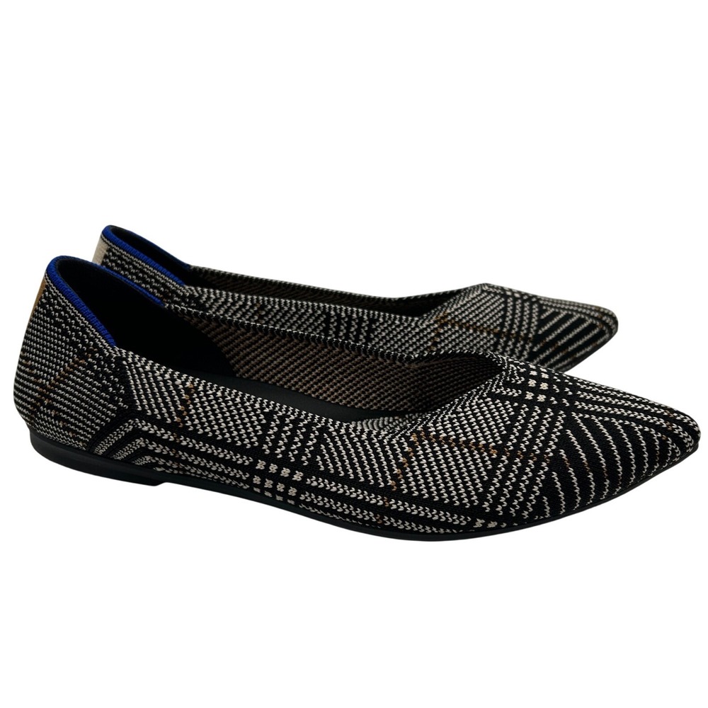 Rothys The‎ Point Glen Plaid Black White Brown Pointed Toe Flats Shoes Retired - Picture 2 of 8